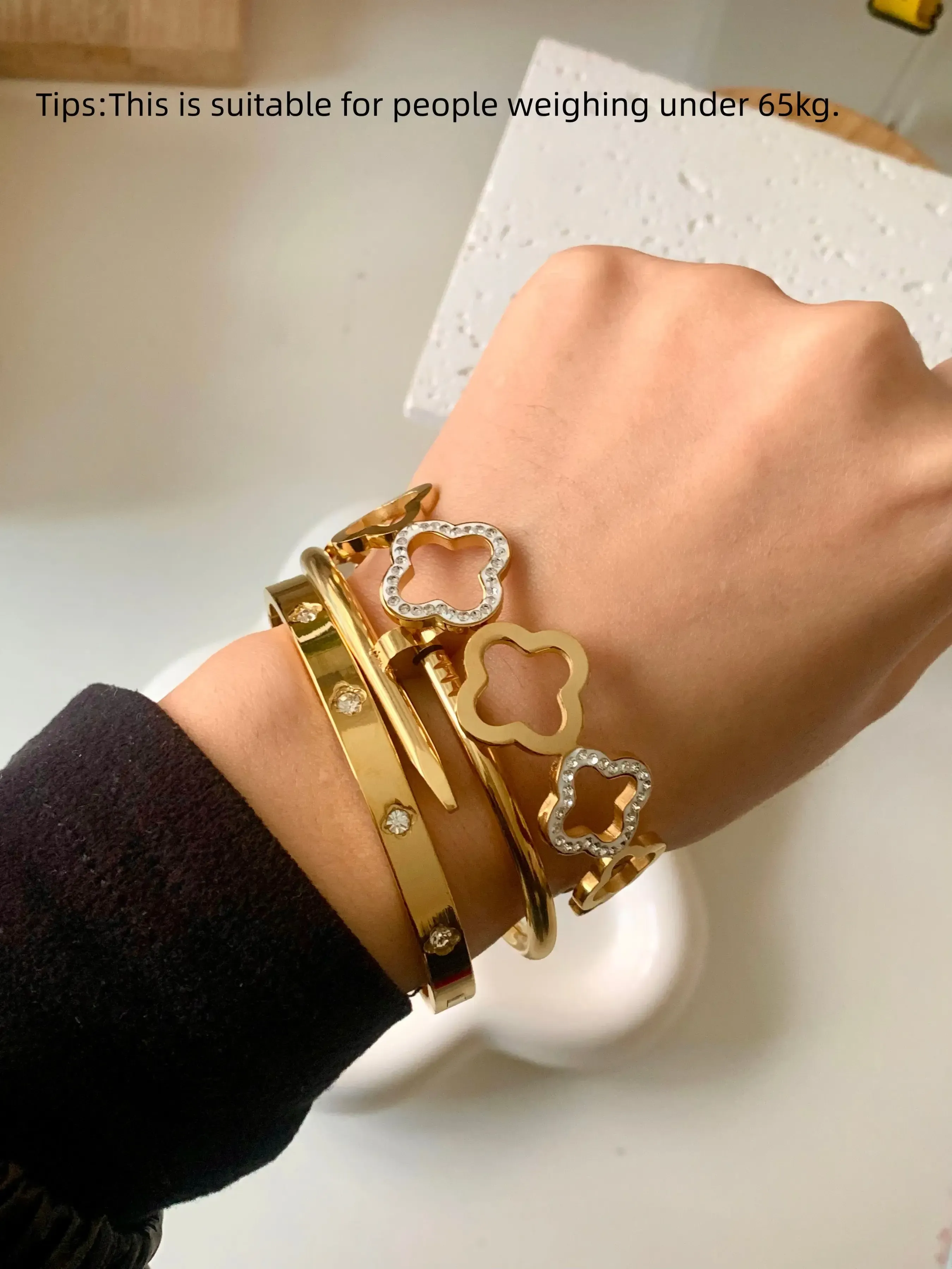 Women's Stainless Steel Bangle Bracelet Set, Chain & Flower Design Jewelry, Perfect Gift for Mom, Mother's Day, Birthday, Party Wear