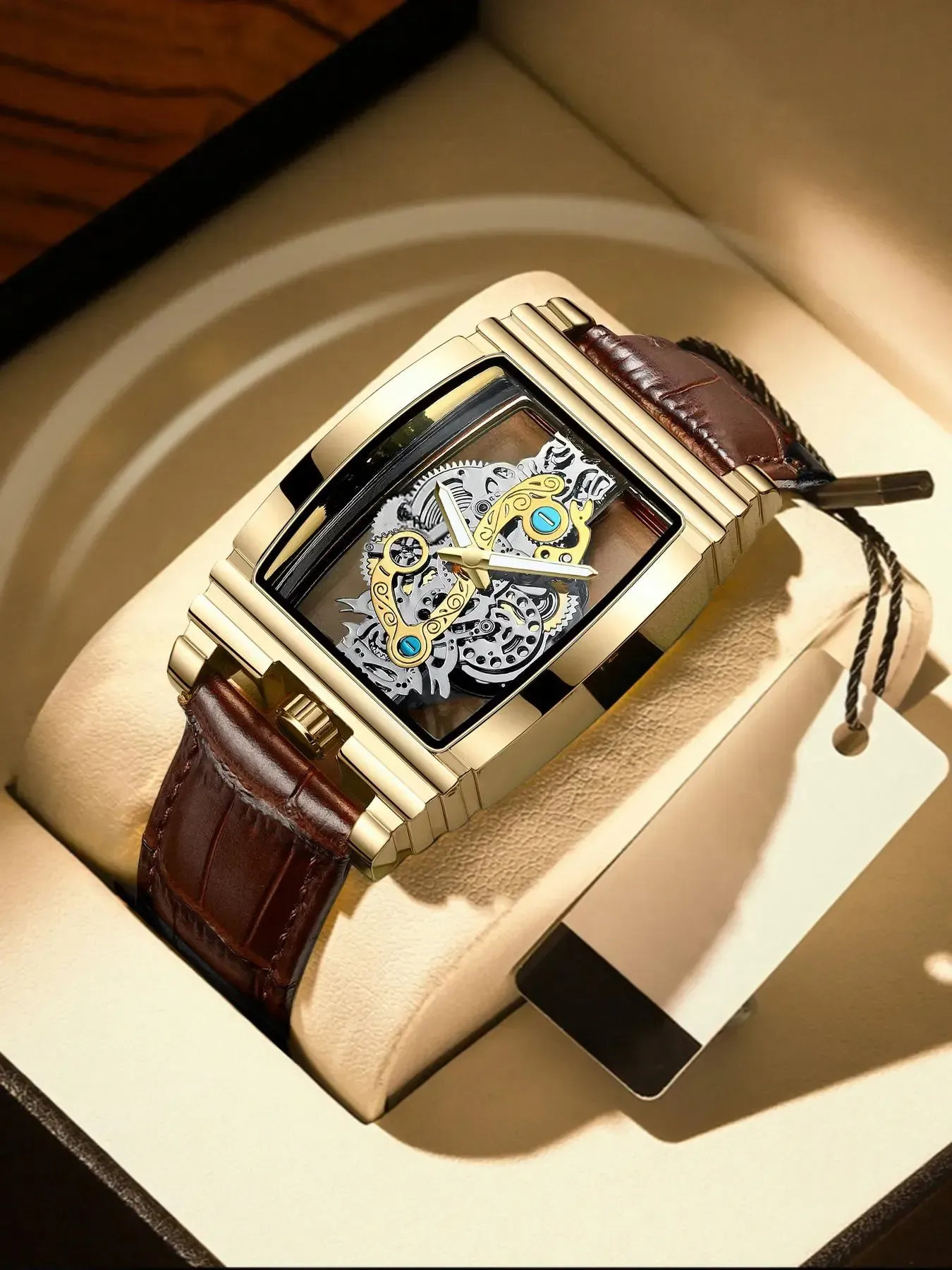 Men's Punk Fashion Barrel Shaped, Mechanical Style Skeleton Watches for Party, Daily Decor, Trendy All-match & Exquisite Watch for Birthday