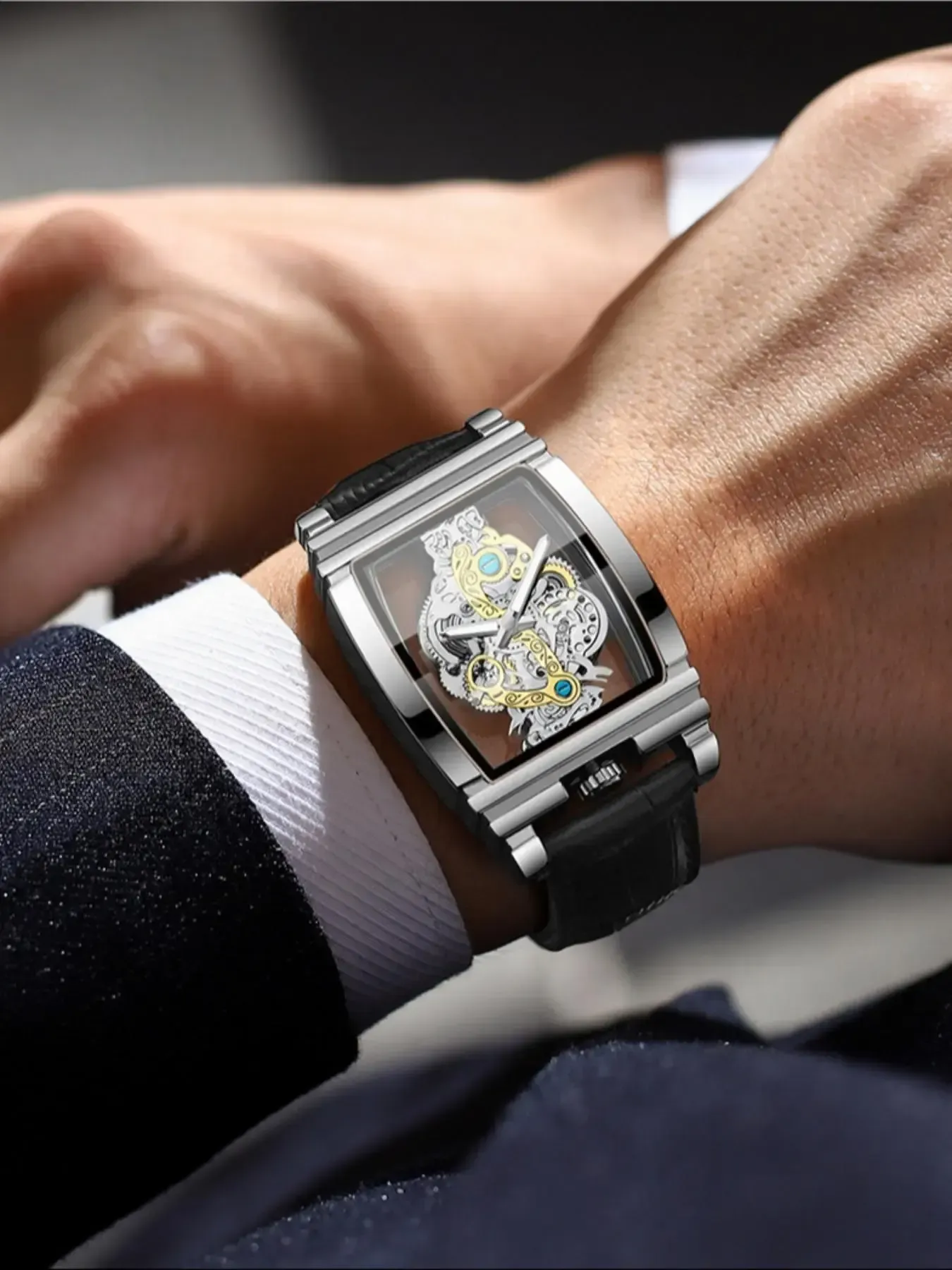 Men's Punk Fashion Barrel Shaped, Mechanical Style Skeleton Watches for Party, Daily Decor, Trendy All-match & Exquisite Watch for Birthday