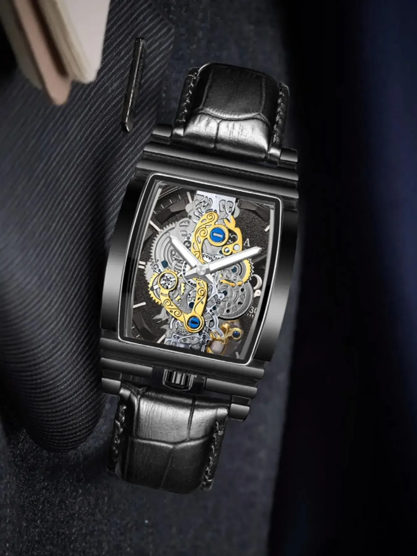 Men's Punk Fashion Barrel Shaped, Mechanical Style Skeleton Watches for Party, Daily Decor, Trendy All-match & Exquisite Watch for Birthday