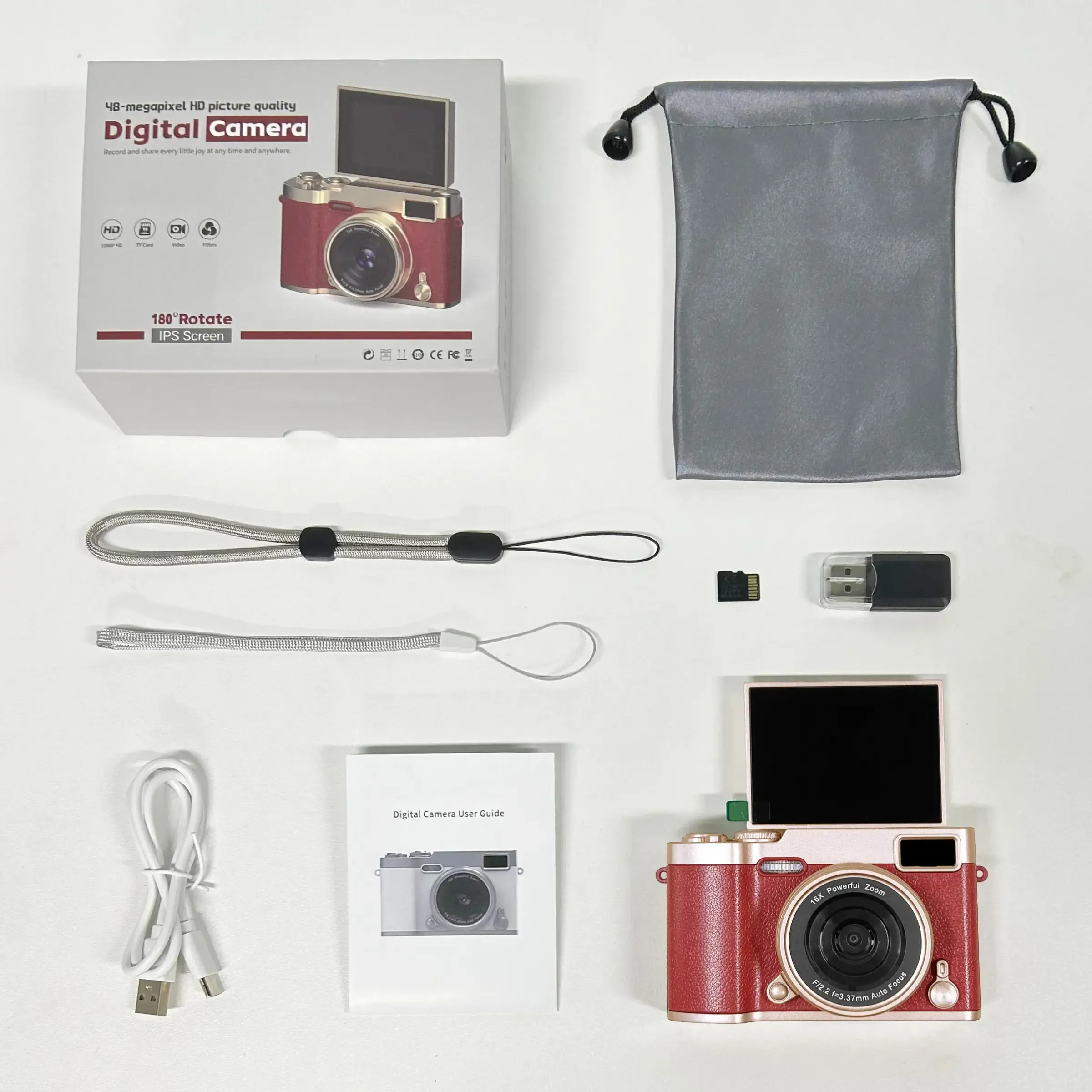 Flip-Screen CCD Camera, Entry-Level Student Pocket Camera with Memory Card, Portable Selfie Digital Camera for Teenagers and Back-to-School Season