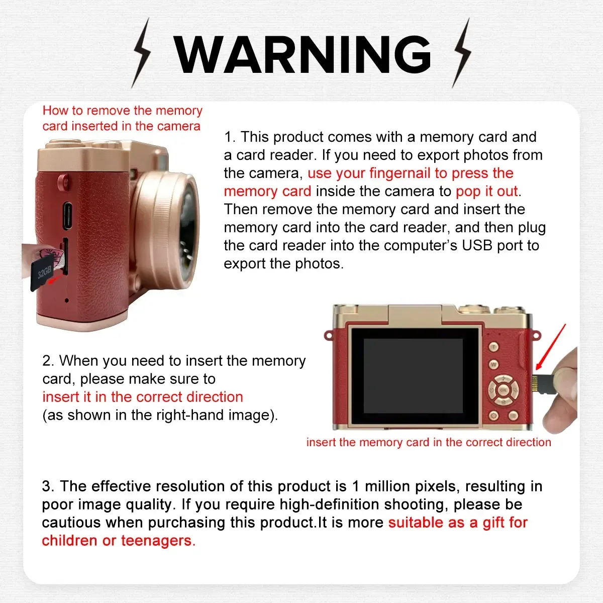 Flip-Screen CCD Camera, Entry-Level Student Pocket Camera with Memory Card, Portable Selfie Digital Camera for Teenagers and Back-to-School Season