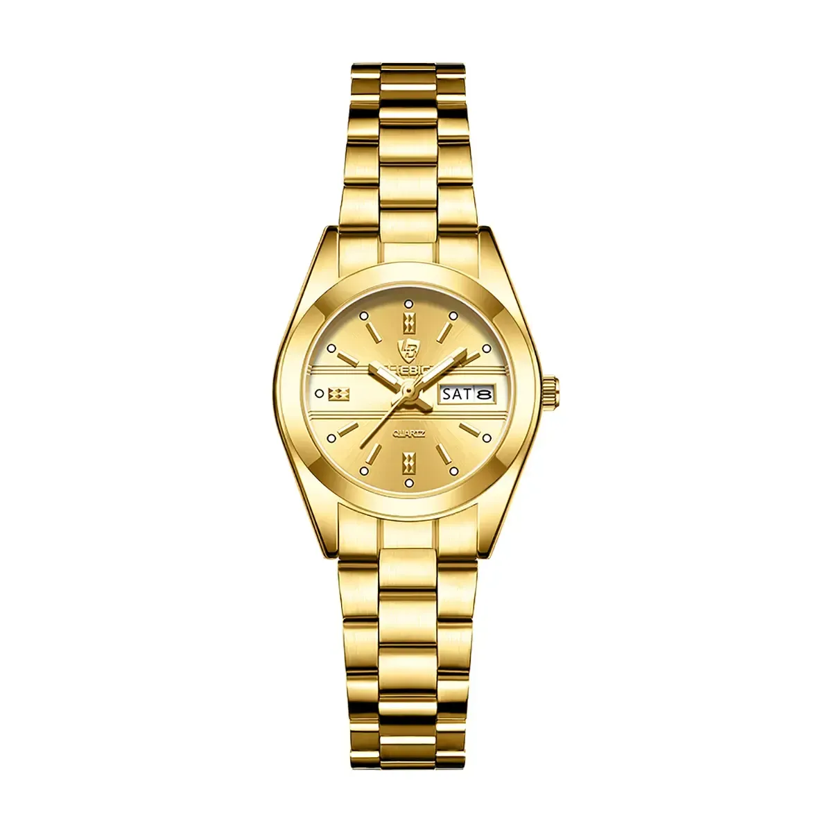 LIEBIG 25.5MmTimeless Gold-Tone Watch for Women Classic Dial Glam Stainless Steel Foldable Clasp 3ATM Waterproof Daily Commuting Sports Dating Quartz