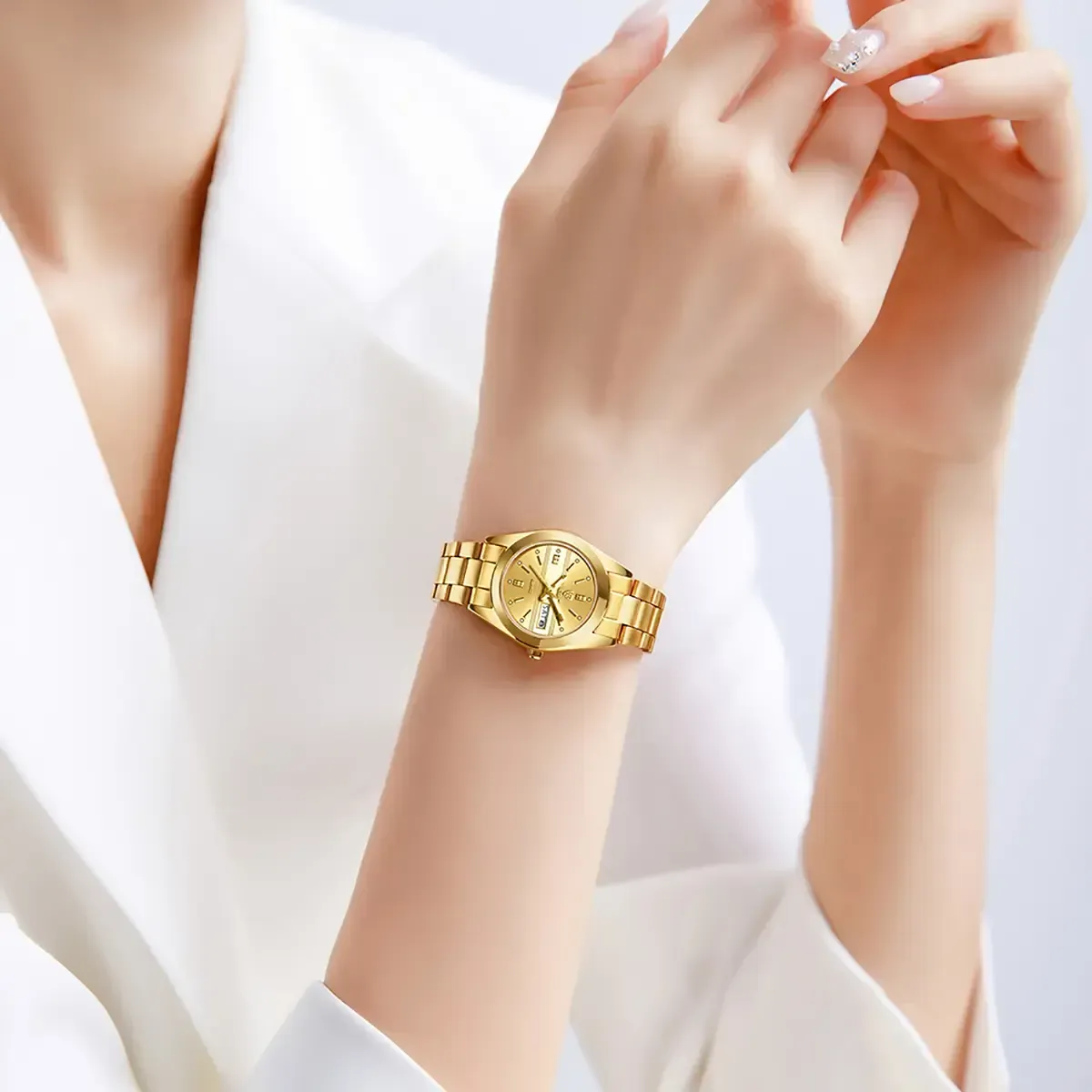 LIEBIG 25.5MmTimeless Gold-Tone Watch for Women Classic Dial Glam Stainless Steel Foldable Clasp 3ATM Waterproof Daily Commuting Sports Dating Quartz