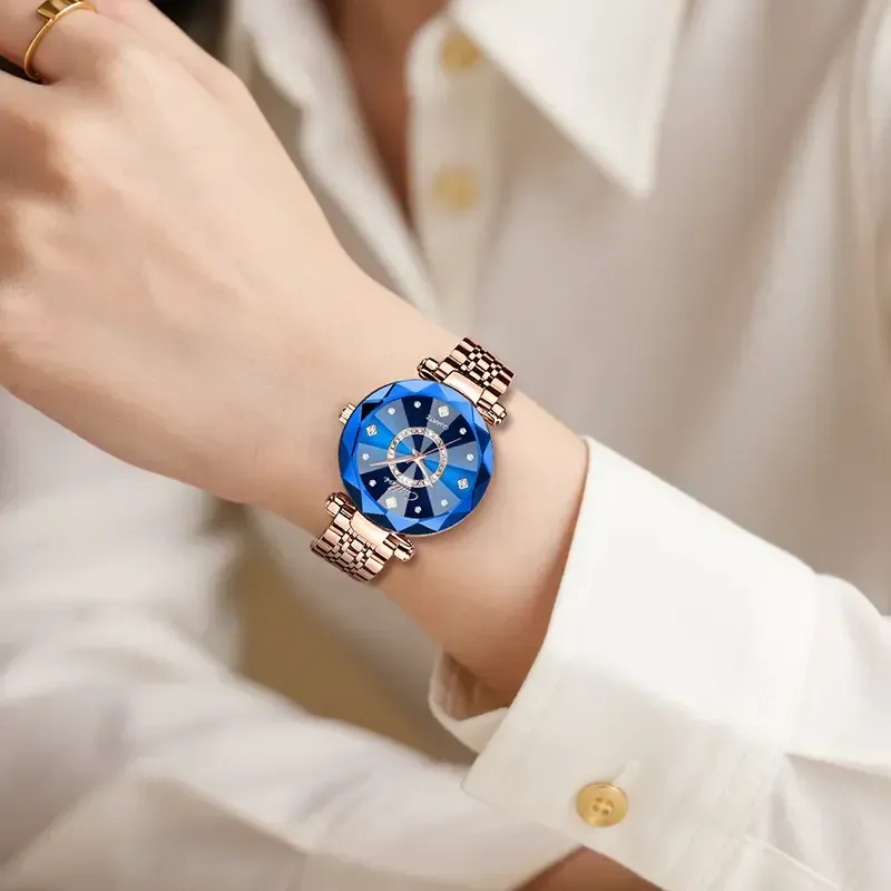 Women's Elegant Round Analog Quartz Watch Stylish Versatile Exquisite Waterproof Watch with Diamond Cut Glass