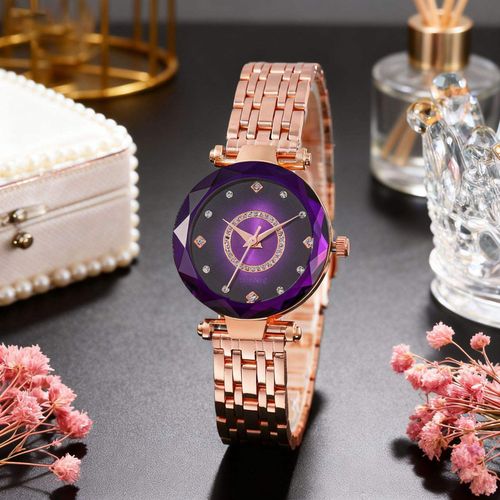 Women's Elegant Round Analog Quartz Watch Stylish Versatile Exquisite Waterproof Watch with Diamond Cut Glass
