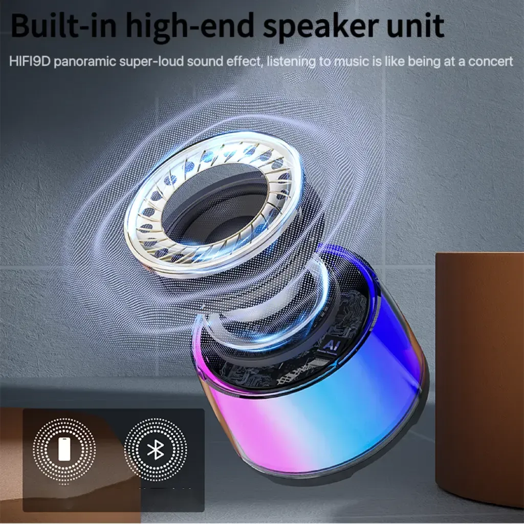 Wireless Induction Audio Bluetooth Speaker 5in1 Cellphone Holder USB Emergency Rechargeable (5000mAh) Portable Power Mobile Tablet Stand with Colorful Ambient Light Gifts for Friend, Family