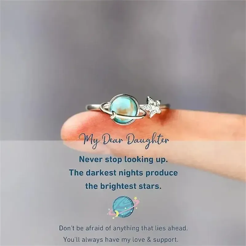 To My Daughter Gift Star & Moon Rotatable Ring for Stress Relief Fidget Ring for Anxiety Relief