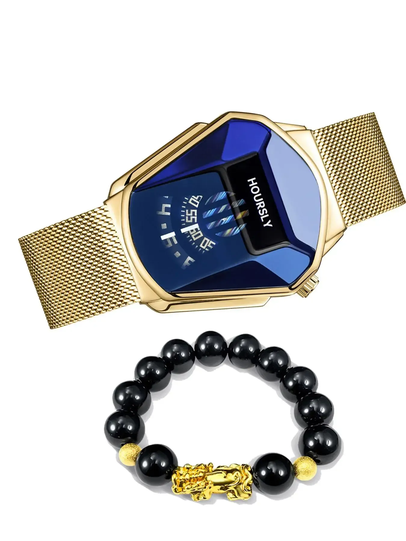 Men's Business Quartz Watch & Beaded Bracelet Set, Fashion Watch Set for Party, Daily Decor, Trendy All-match Watch Set for Birthday Gifts without Box, Exquisite Watch Set
