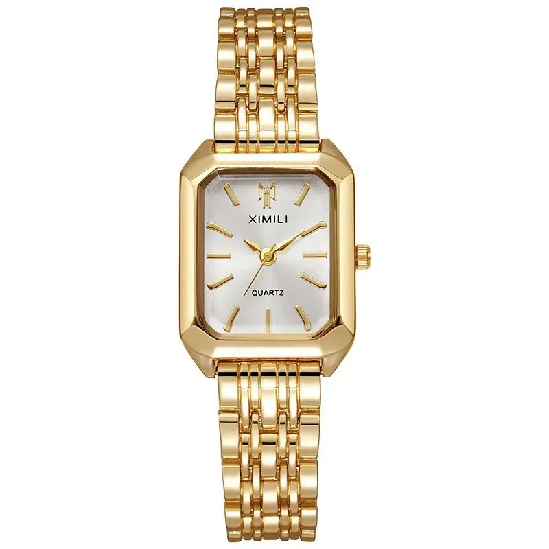 A luxurious and stylish quartz watch for women, featuring simple square markers, a gold-plated case, and a business-like design—perfect as a gift for her.