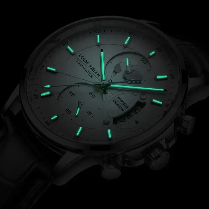 Elegant Men's Watch: Globe Design, 30m Water Resistance, Luminous Dial, Calendar & Chronograph | Stylish for Day & Business | Classic Timepiece