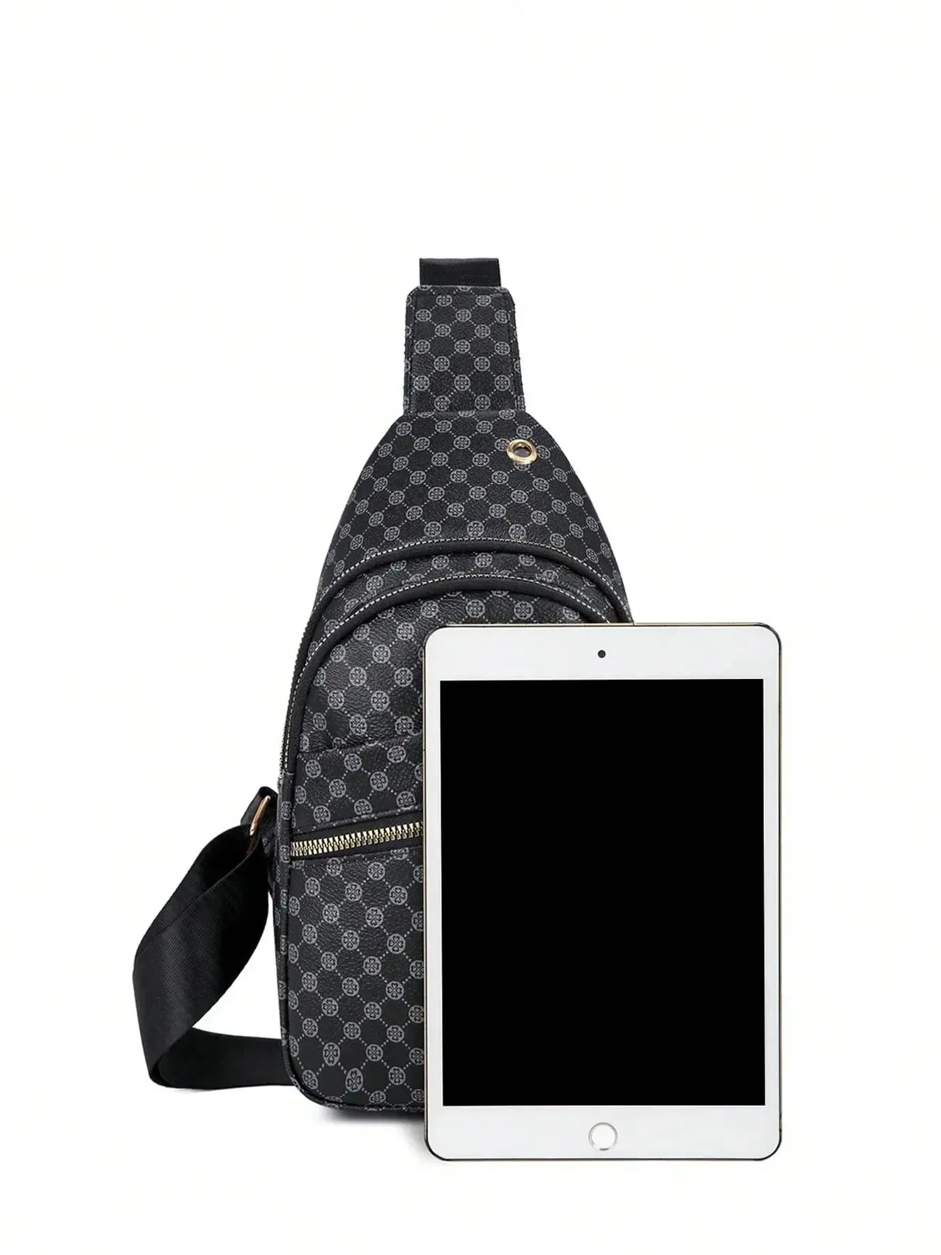 Men's Casual Geometric Pattern Bum Bag, Simple Matching PU Fanny Pack, Portable Travel Bag, Student Men's Chest Bag and Waist Bag, Belt Bag