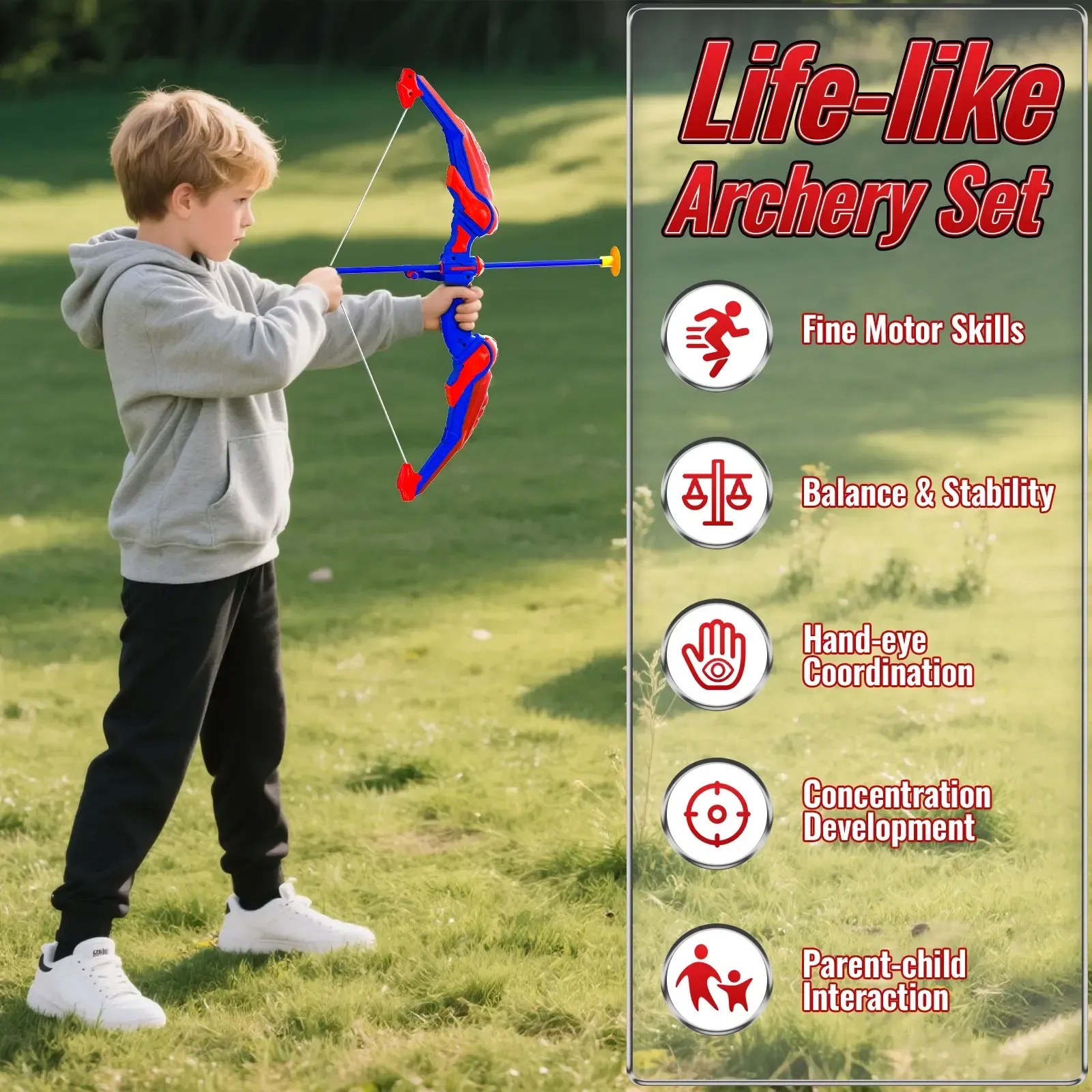 Spider-themed bow & arrow set with LED lights, spider quiver, target, 8 suction cup arrows. Toy gift for boys ages 3+ (ideal 8-12).