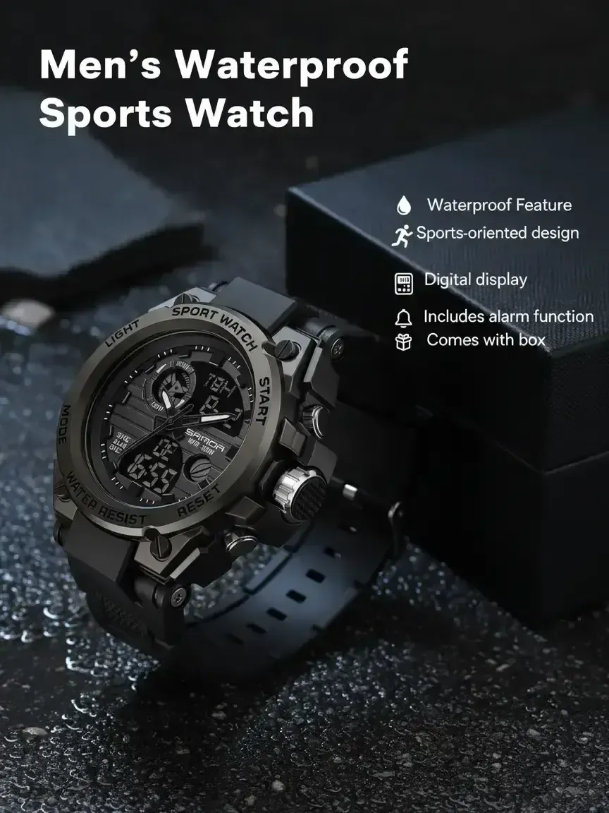 Men's Sportive Digital Watch, Fashionable Digital Watch with Luminous Dial & Alarm & Date Display Function, Waterproof Watch for Men with Box, Sporty Waterproof Watch (without watch box)