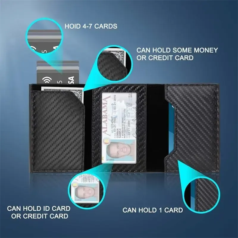 Wallet for Men Minimalist Pop Up Credit Card Case Holder 1-7 Cards, Smart Slim Wallet with Money Clip ID Window RFID Blocking Bifold Compact(Airtag Not Included) Wallets Gifts for Men
