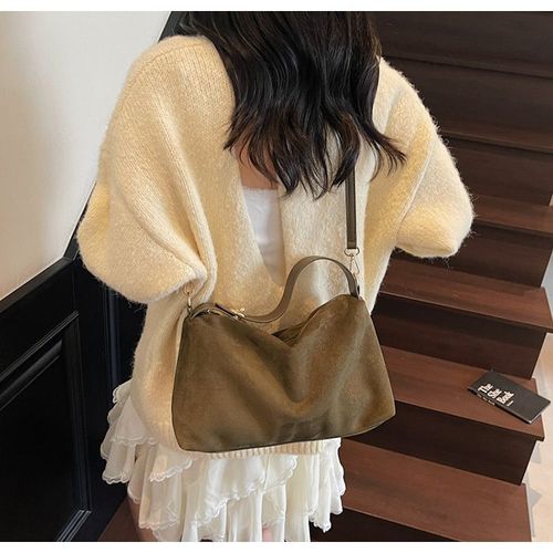 Women's Fall Winter New Suede Pillow Bag, Fashion Minimal Boston Shoulder Crossbody Bag, Elegant Commuter Bag, Suitable for Office, Commute, Shopping, Travel, Gym