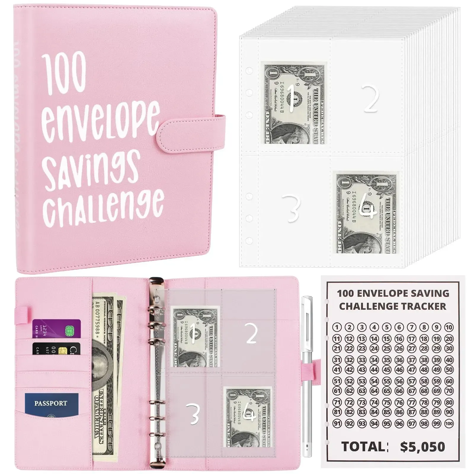 100 Envelopes Money Saving Challenge - A5 Money Saver Budget Binder Book with Cash Envelopes and Numbers, 100-Days of Easy and Funny Ways to Save $5,050 Cash Envelope Challenge Binder