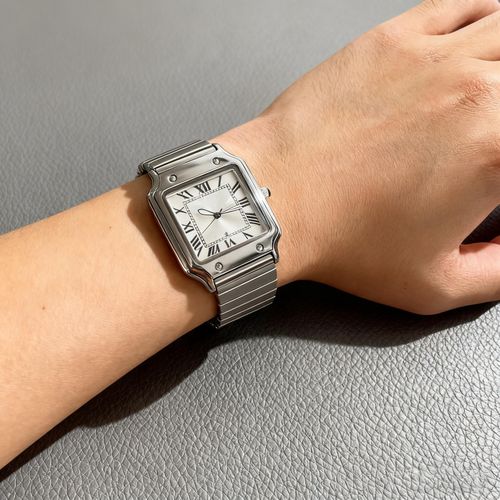 Unisex Classic Square Roman Numerals Silver Analog Water-Resistant Watch suitable for Women Men Stainless Steel Strap Date Display Casual Wristwatch