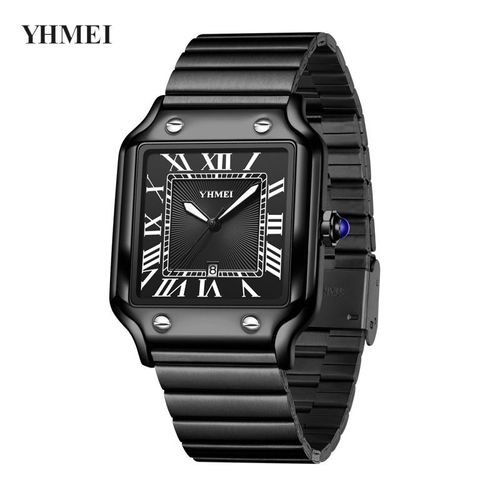 Unisex Classic Square Roman Numerals Silver Analog Water-Resistant Watch suitable for Women Men Stainless Steel Strap Date Display Casual Wristwatch