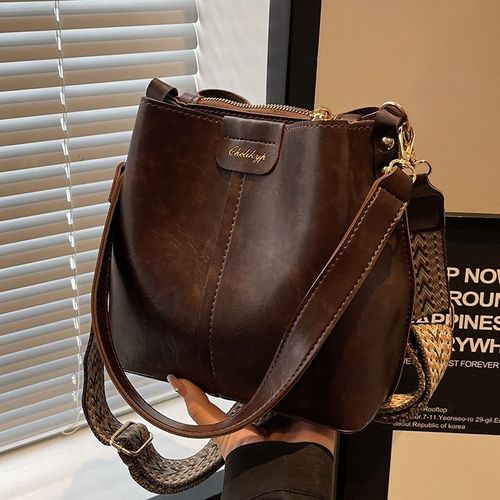Vintage Large Capacity Bucket Bag, Fashion Casual Shoulder Crossbody Bag for Outdoor Travel Commuting, Stylish Unisex Handbag, Fashionable Crossbody Bag
