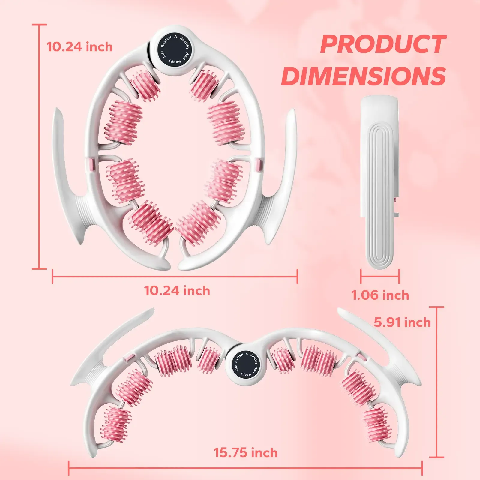 Merach Manual Push-Pull Roller Relaxing Deep Tissue Massage Cellulite Massage Tool Ring for Thigh Calf & Waist Foam Roller for Daily Stretching & Recovery Body Care Pink Summervibes