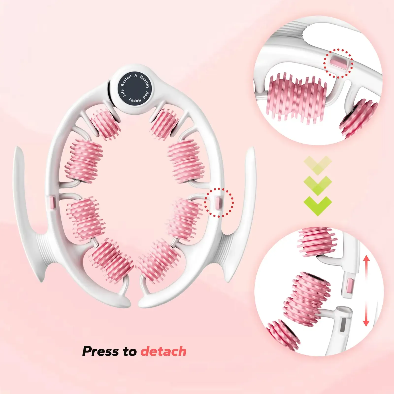Merach Manual Push-Pull Roller Relaxing Deep Tissue Massage Cellulite Massage Tool Ring for Thigh Calf & Waist Foam Roller for Daily Stretching & Recovery Body Care Pink Summervibes