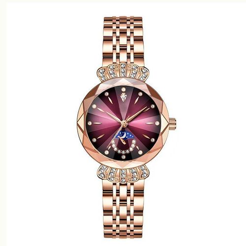 Luxurious Ladies' Jewelry Watch — Diamond-Cut Crystal, Stainless Steel Case, Water-Resistant Design, Sun, Moon, and Stars Motif. An Elegant Timepiece—The Perfect Gift for Her (Watch Box Not Included).