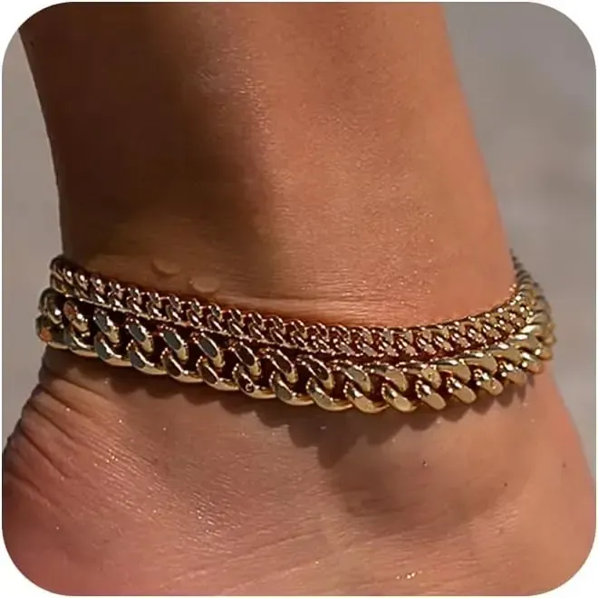 Ankle Bracelets For Women Waterproof Chunky Cuban Link Chain Trendy Large Layer Anklet Set Jewelry Gift for fashion For Summer Jewellery dealsforyoudays Jewlery anklet For Valentine's Day gifts