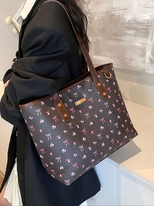 Women's Elegant Floral Bow Pattern Handbag, personality versatile Daily Shoulder Bag, simple exquisite Casual Fashion High quality Daily Commuter Bag, Casual Handbag Satchel, Casual crossbody bags