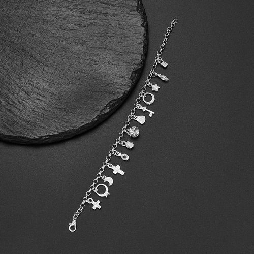 An elegant 925 sterling silver bracelet featuring a heart-shaped key pendant and adorned with 13 exquisite mini-charms, exuding a charming Bohemian style. Boasting a radiant silver luster and meticulous craftsmanship, this fashionable accessory makes an ideal gift for a wife or girlfriend—perfect for birthdays or any special occasion—and serves as a striking, personalized statement piece. (Box not included.)
