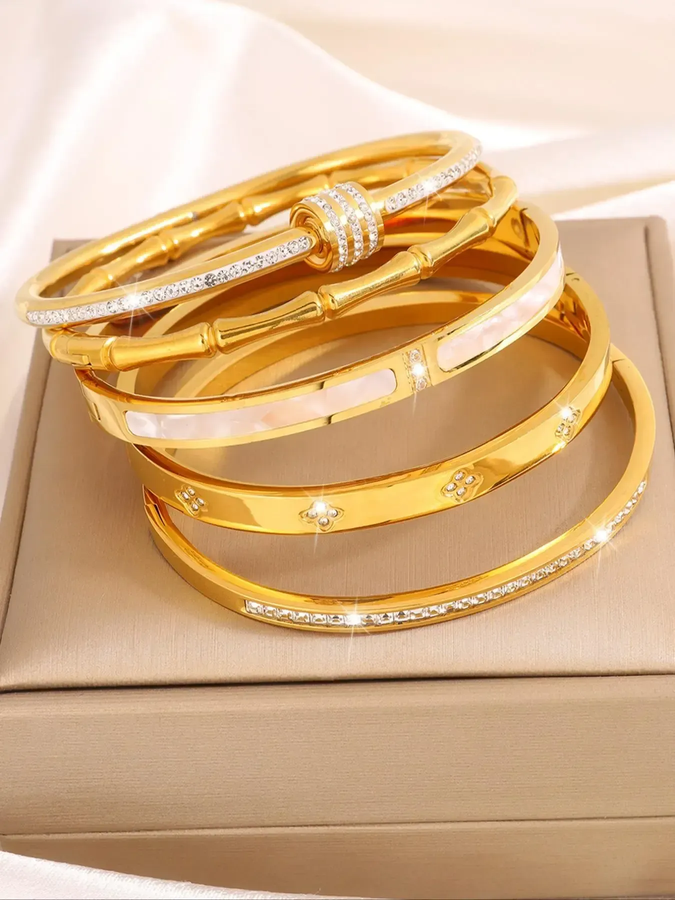 Elegant Fashion Bangle Bracelet Set, Stainless Steel Jewelry for Party, Daily Clothing Decor, Trendy Stack Bangle, Trendy All-match & Exquisite Jewelry for Birthday Gift, Bangles Bracelets Set