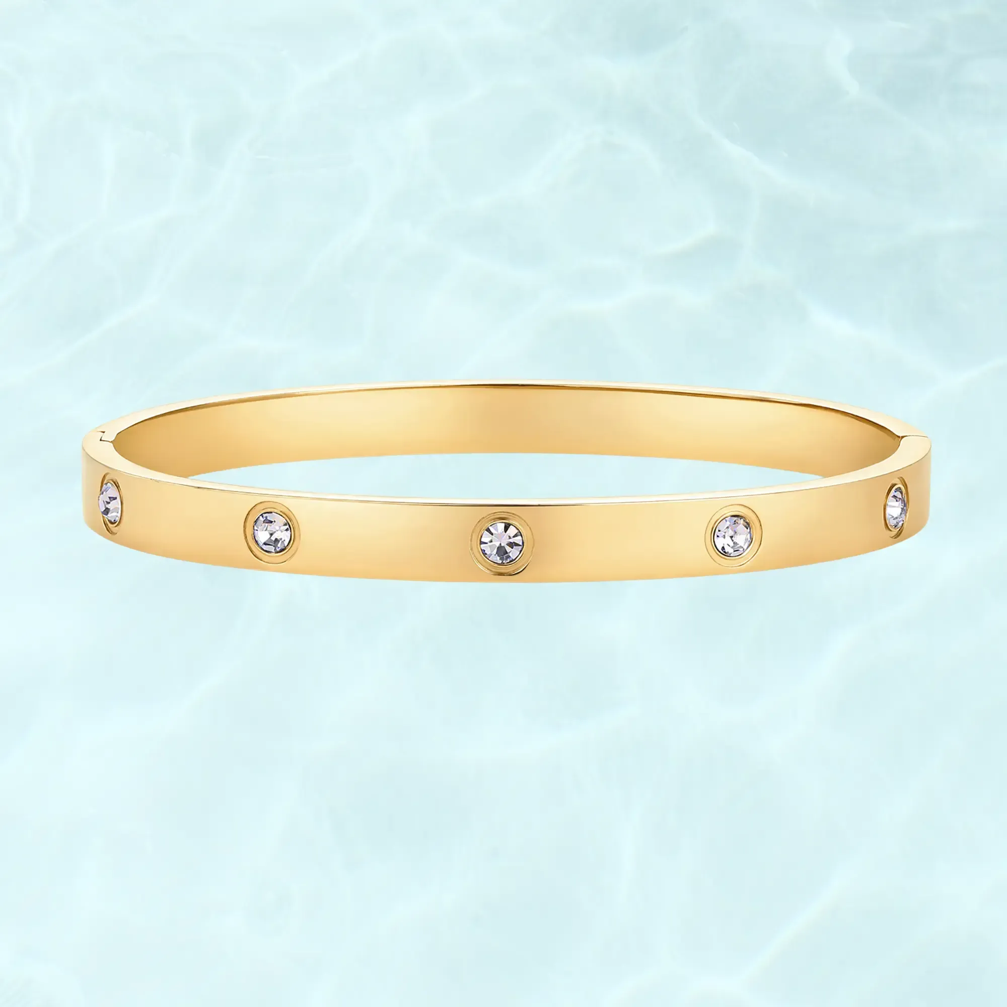 7-Inch Women's Waterproof Love Bracelet— 14K Gold-Plated Hinged Bangle (Replica Style), Inlaid with Cubic Zirconia — Stackable Stainless Steel Bracelet, Trendy Fashion Jewelry (Box Not Included)