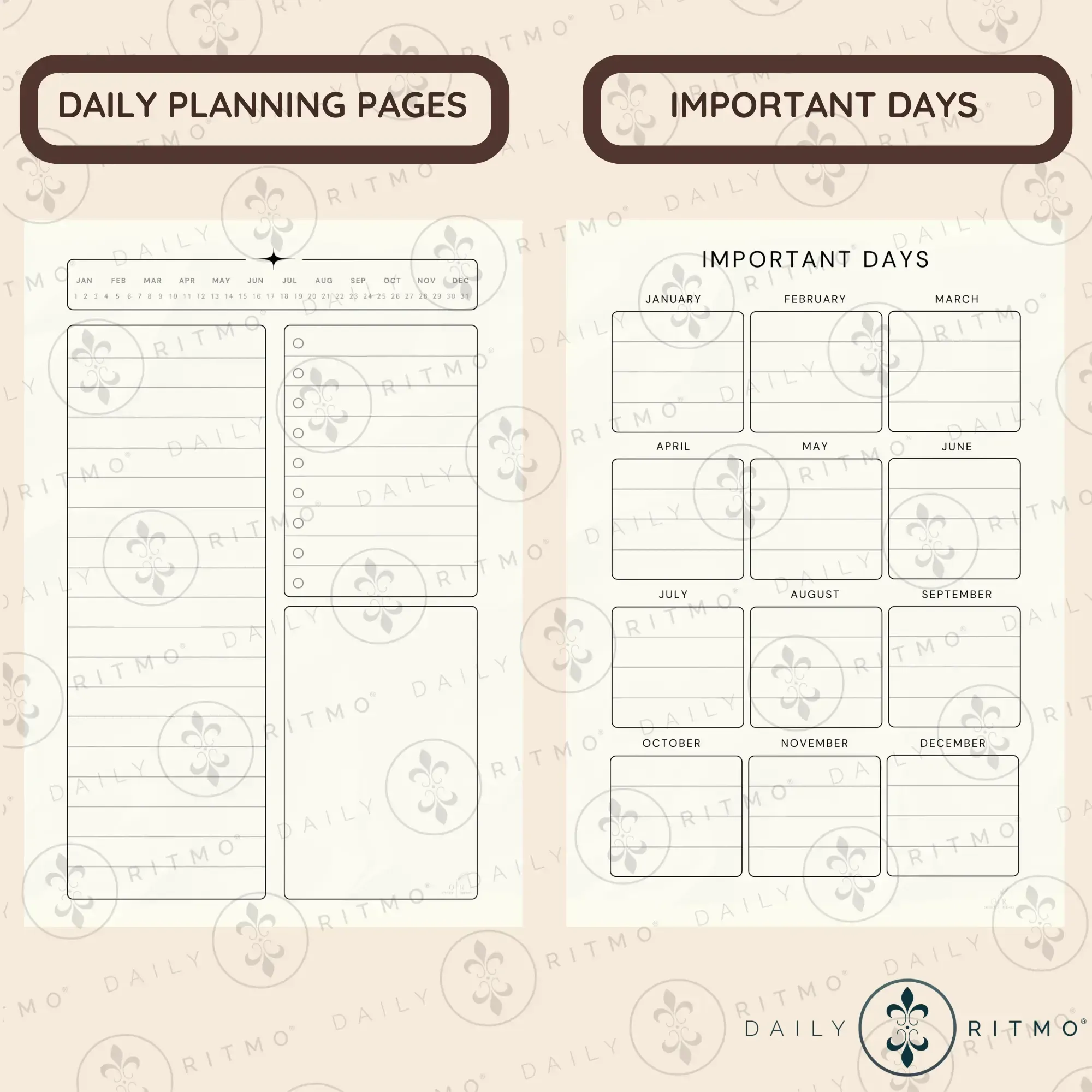 DAILY RITMO A5 Checkered Planner 6-Ring - PU Leather Binder Cover with 160 Pages of Daily To Do List
