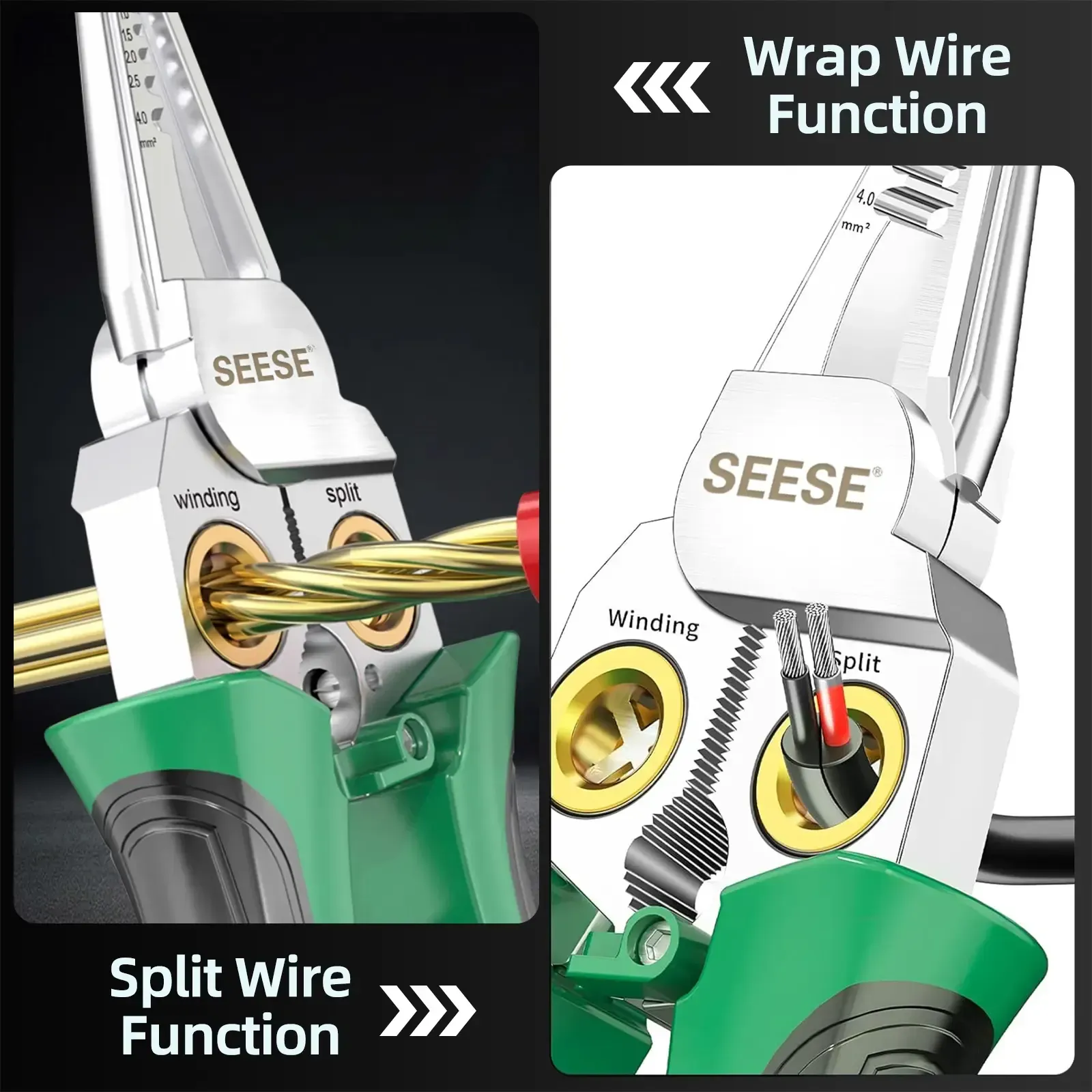 SEESE 8 in 1 Wire Stripper Twister for Cutting and Pulling Wires, Voltage Tester Pliers,Cable Scissors, 12V to 250V Live,Null,Hot Wire Judgment AC DC, Audible and Flashing LED Alarms