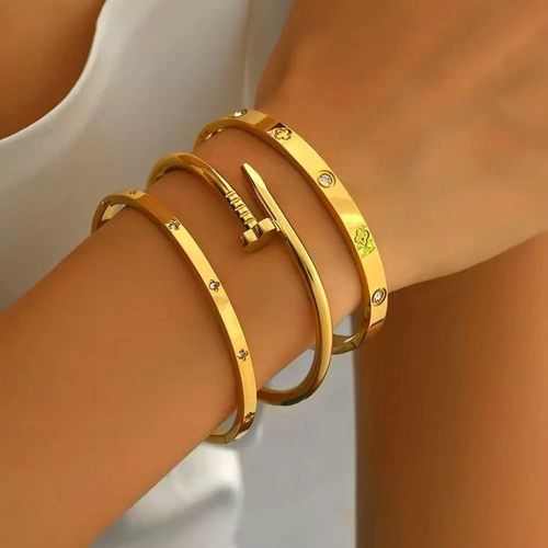 Women's Stainless Steel Bracelet Set, Flower Nail Design , Casual Style Elegant Jewelry Bracelet for Women, Perfect Gift for Her, High Quality Bracelet