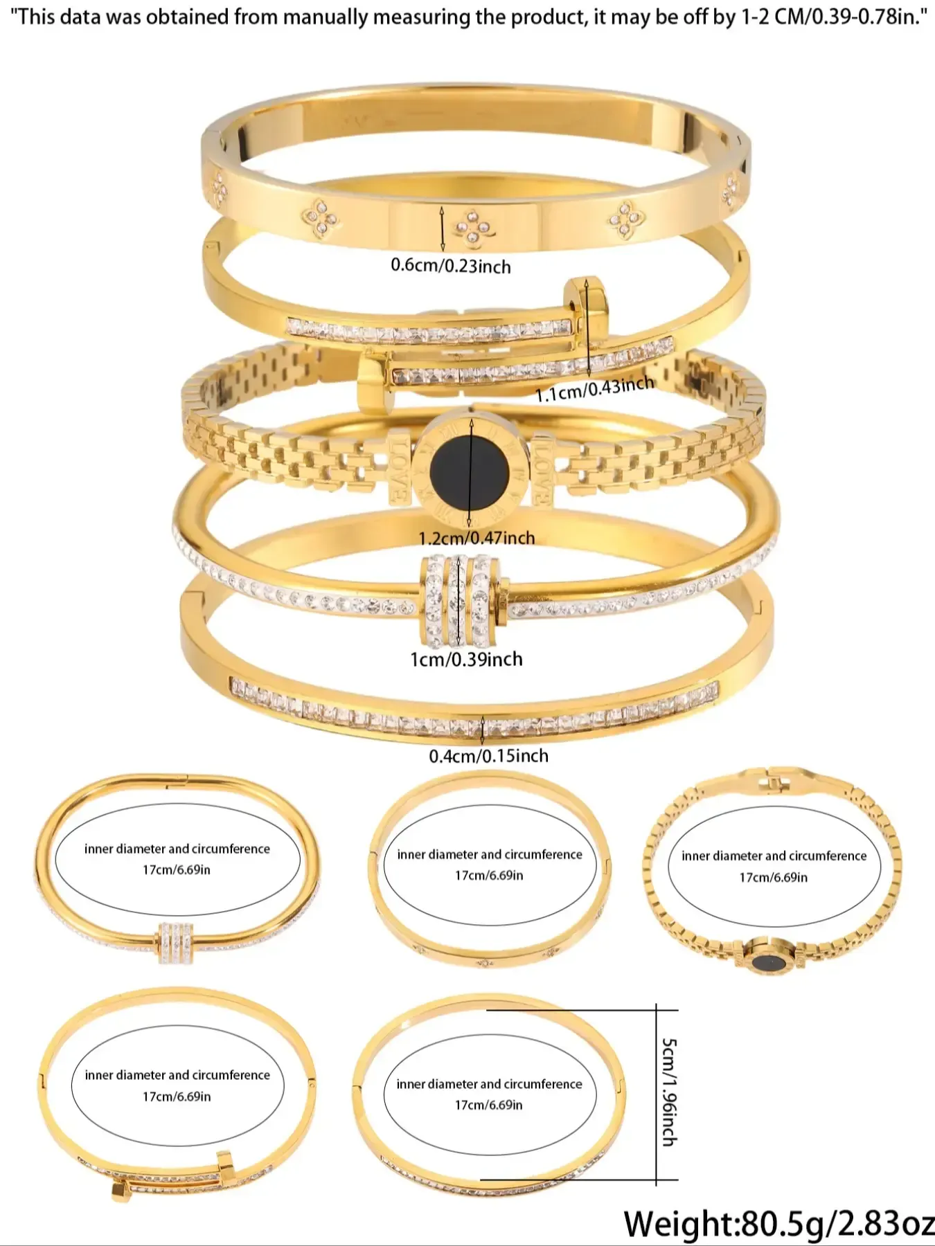 Unisex 304 Stainless Steel Bracelet 5-Piece Set — Christmas Gift, Stackable Bracelets, Layered Design (Gift Box Not Included)