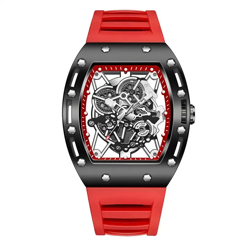 Men's Luxury Barrel-shaped Skeleton Waterproof Watch for Outdoor Back to School Parties Daily & Fall Ideal Birthday Gift with Box