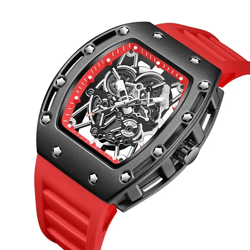 Men's Luxury Barrel-shaped Skeleton Waterproof Watch for Outdoor Back to School Parties Daily & Fall Ideal Birthday Gift with Box