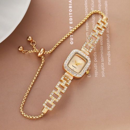 Women's Square Watch with Rhinestone Accents — Hip-Hop Style Quartz Watch (Features an Adjustable Strap). An elegant, square-dial fashion timepiece suitable for all seasons—part of our Rhinestone Collection. (Note: Watch box not included.)