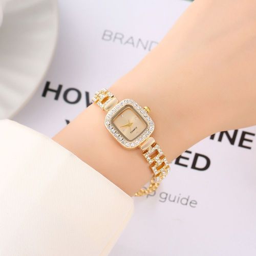 Women's Square Watch with Rhinestone Accents — Hip-Hop Style Quartz Watch (Features an Adjustable Strap). An elegant, square-dial fashion timepiece suitable for all seasons—part of our Rhinestone Collection. (Note: Watch box not included.)