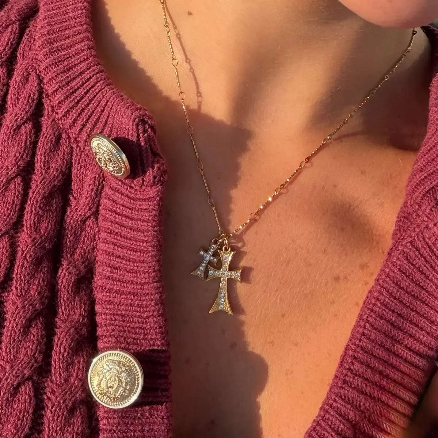 Gold  Plated Stainless Steel Women's Hypoallergenic Double Cross Me Necklace