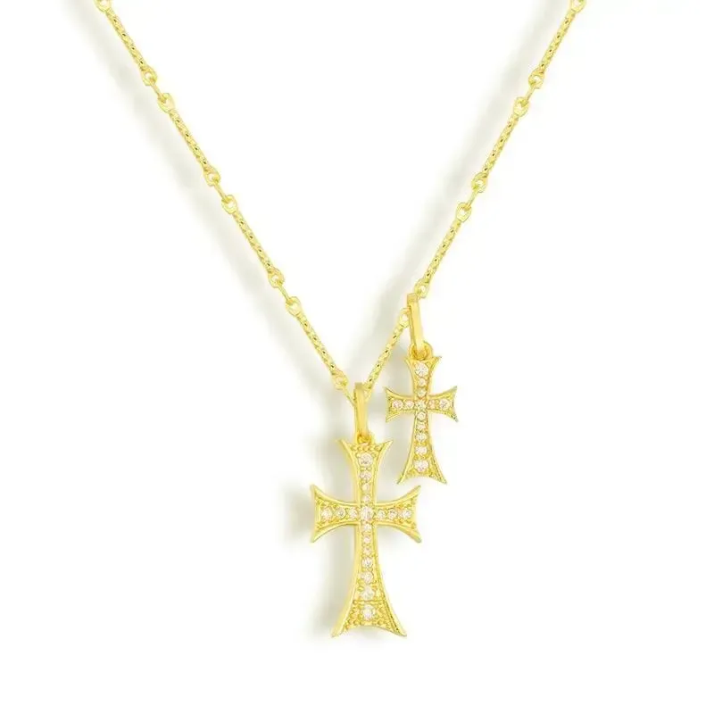 Gold  Plated Stainless Steel Women's Hypoallergenic Double Cross Me Necklace