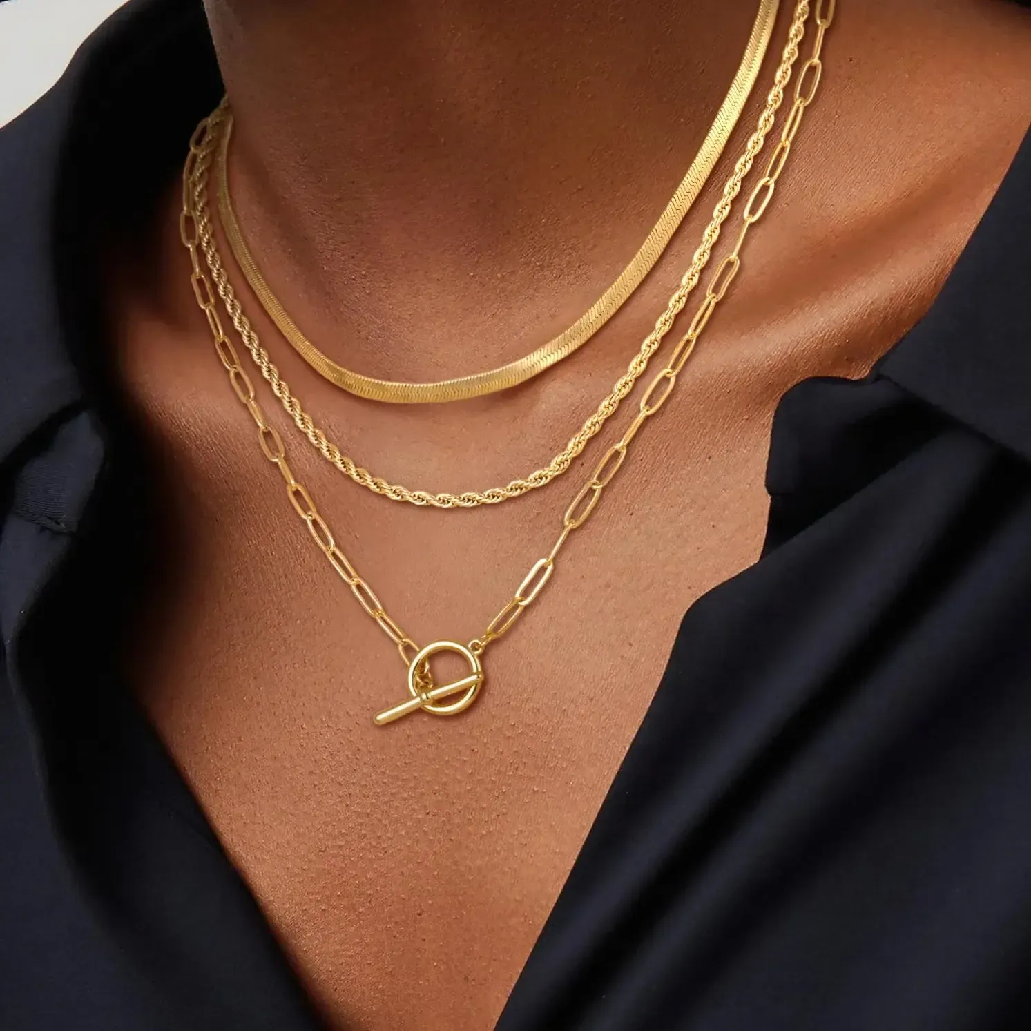 Layered Toggle Necklaces for Women: Dainty Link Chain Necklaces Paperclip Cuban Rope Adjustable Choker T-Bar Toggle Clasp Chunky Necklace for Women dealsforyoudays summerwins