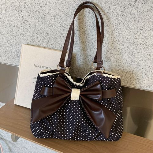 Trendy Fashion Large Capacity Polka Dot Bag with Bow Decor, Fashionable Patterned Bag, Handheld Shoulder Bag, Handbag Shoulder Purse, Stylish Womens Accessory, PU Leather Bag Perfect for Daily Use