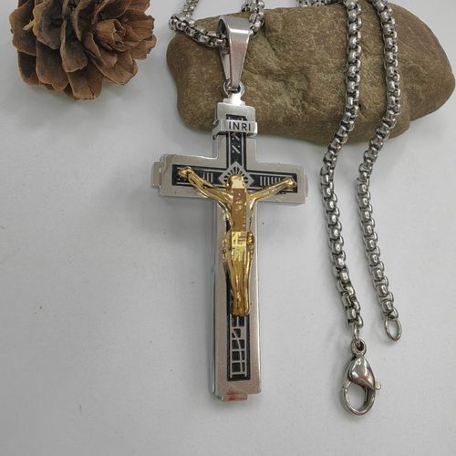 Men's Minimalist Faith Cross Necklace - Stainless Steel with Inscriptions, Durable Fashion Accessory | Halo Accessories