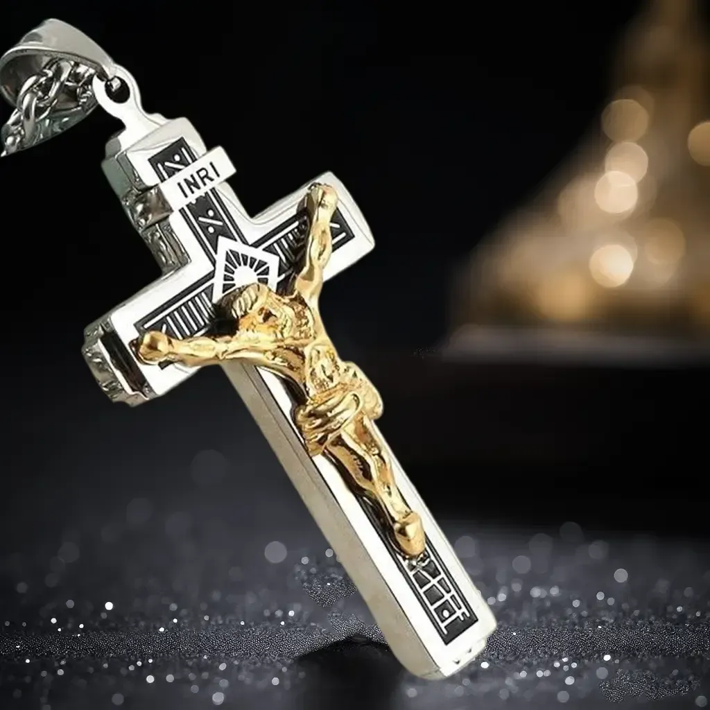 Men's Minimalist Faith Cross Necklace - Stainless Steel with Inscriptions, Durable Fashion Accessory | Halo Accessories