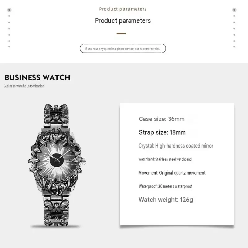 Gothic Flame Shape Men's Quartz Watch, Rare 3D Sculpted Claw Bezel, Gradient Red Dial Waterproof Wristwatch, Retro Y2K Punk Steel Band Watch