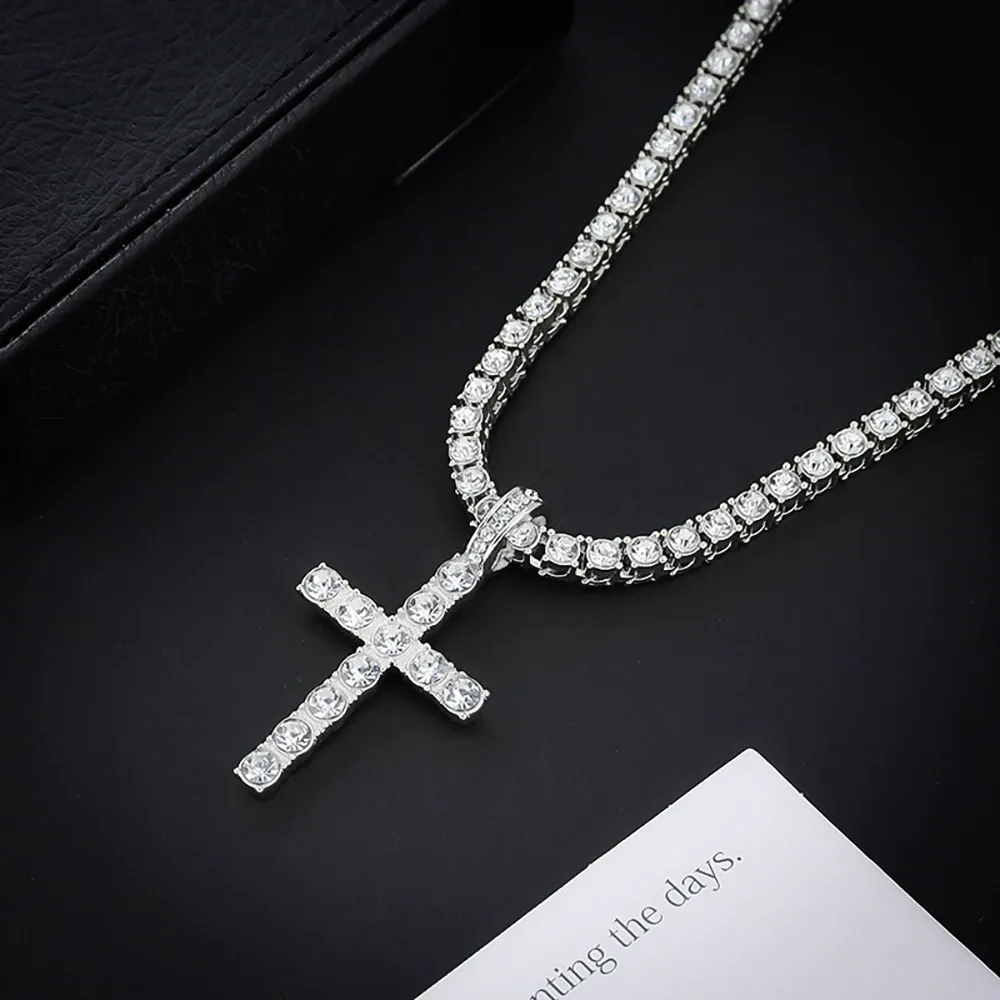 Necklaces for Men, Unisex Cross Necklace, chains, 2025 Trendy Iced Out Charm Necklace, Punk Accessories for Gift without Box