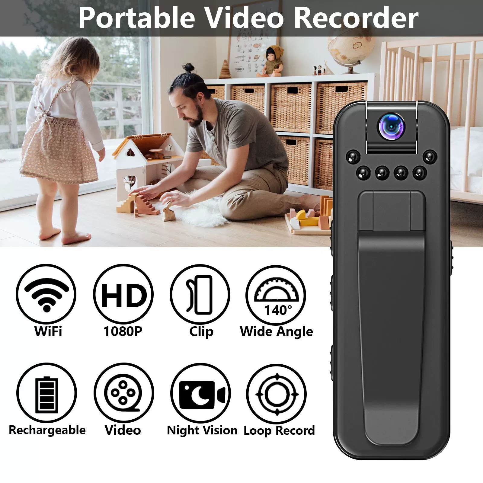 2025 New HD 1080P Video Recorder with Audio Smart Noise Reduction Clip-On Sports Camera Pocket Size for Outdoor Meetings WiFi Supported