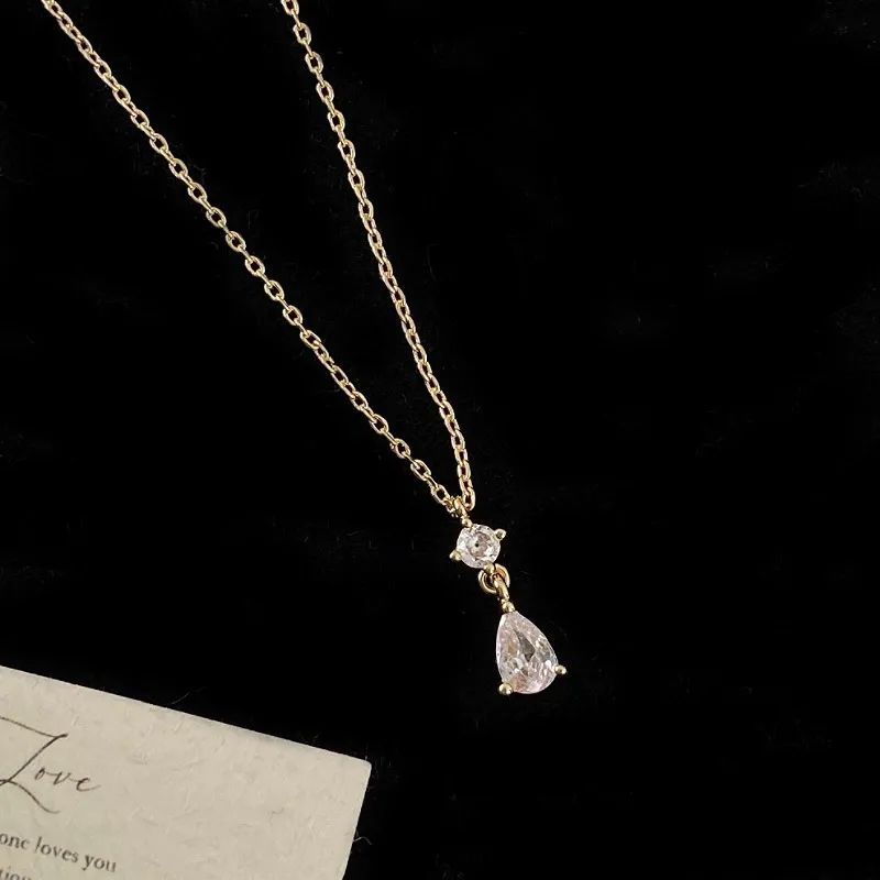 2025 New Minimalist Waterdrop Zircon Necklace | Sparkling Luxury Dainty Chain | Trendy Hypoallergenic Collarbone Jewelry delivery in 3 days